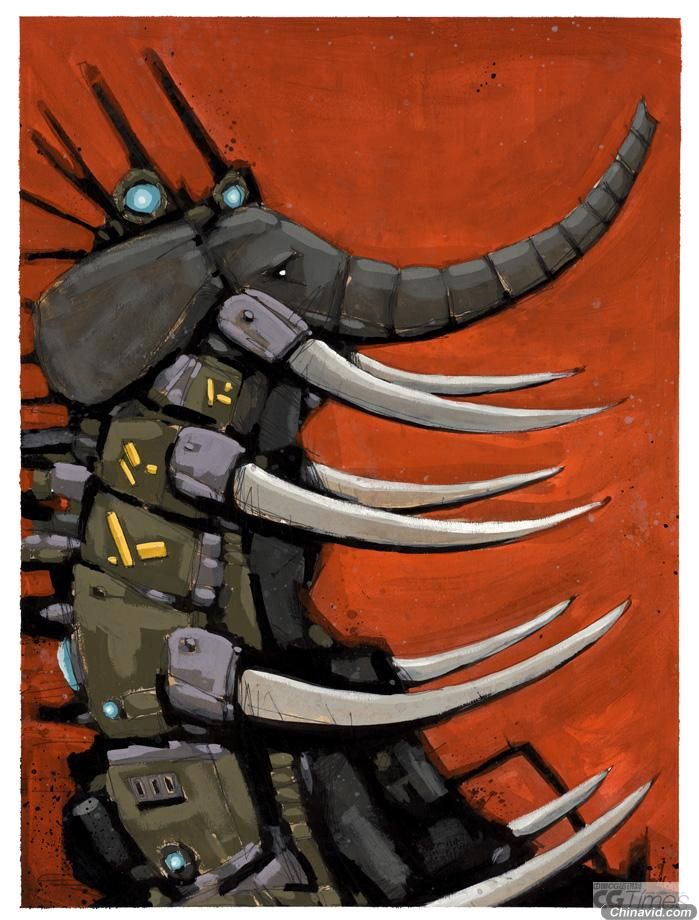 水粉与墨汁绘制独特插画欣赏