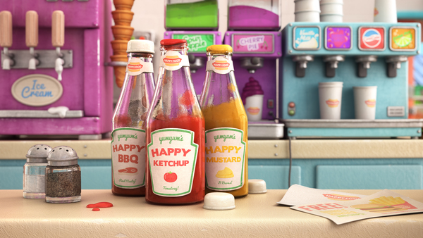 动画角色设计插图-快乐的食物